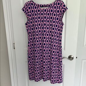 Barbara Erickson Pink & Navy Sheath Dress Chain Pattern SZ M